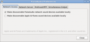 PulseAudio preferences "Network Access" tab