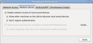 PulseAudio preferences "Network Server" tab