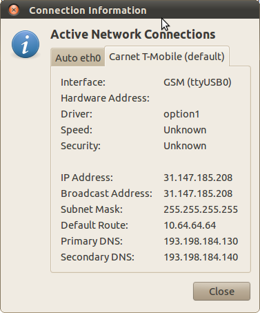 Network manager - connection information