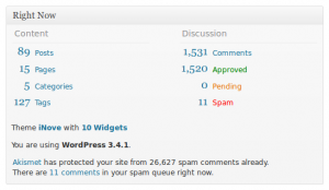 WordPress Admin Dashboard Right Now widget before